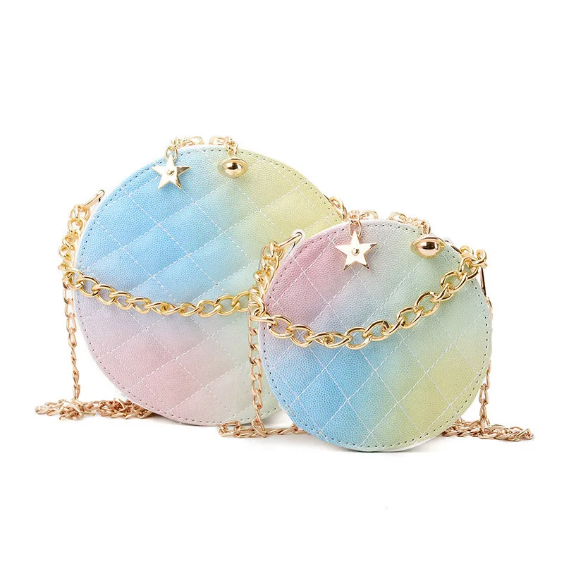 

Round Rainbow Clutch Fashion PU Leather Woman Candy Purse Bags for Woman 2019