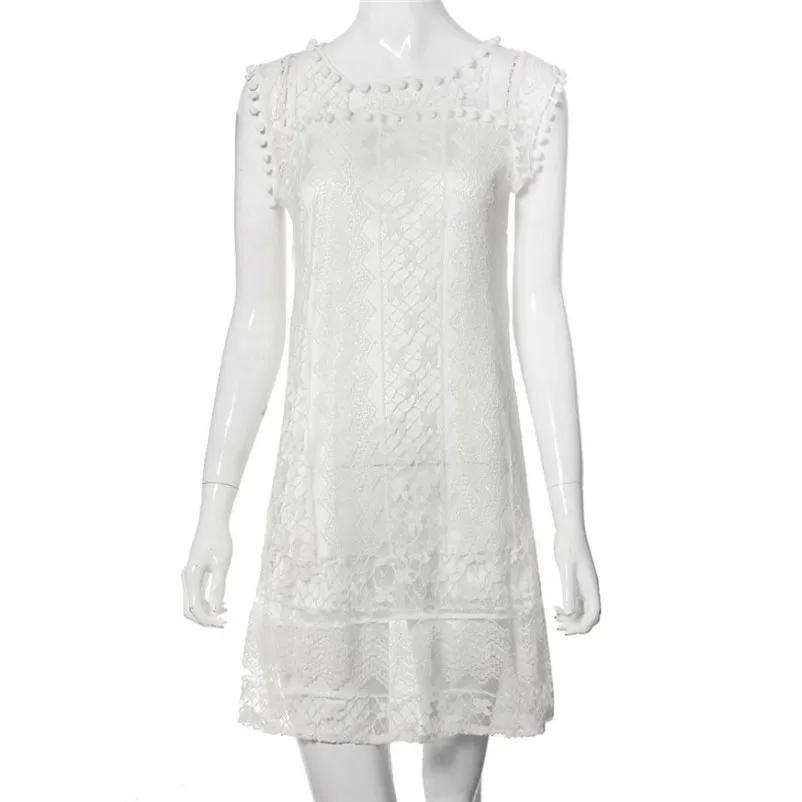 2018 Fashion summer dress women beach dress Casual Lace Sleeveless Beach Short Dress Tassel Mini Dress vestido de festa J27#N (6)