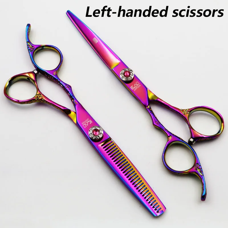 

6 inch Left Handed Scissors KASHO Professional Hairdressing scissors sets Cutting+Thinning Barber shears High quality Pink style