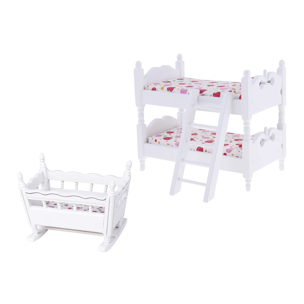 1/12 Dolls House Miniature Furniture Children Bunk Bed Baby Cradle Set Bedroom Accessories Suitable for 1:12 miniature dollhouse