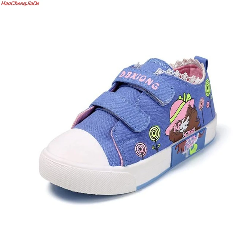 

HaoChengJiaDe Children Canvas Shoes Girls Spring Cute Flat Shoes With Rubber Sole Girls Casual Kids Canvas Shoes Tenis Infantil