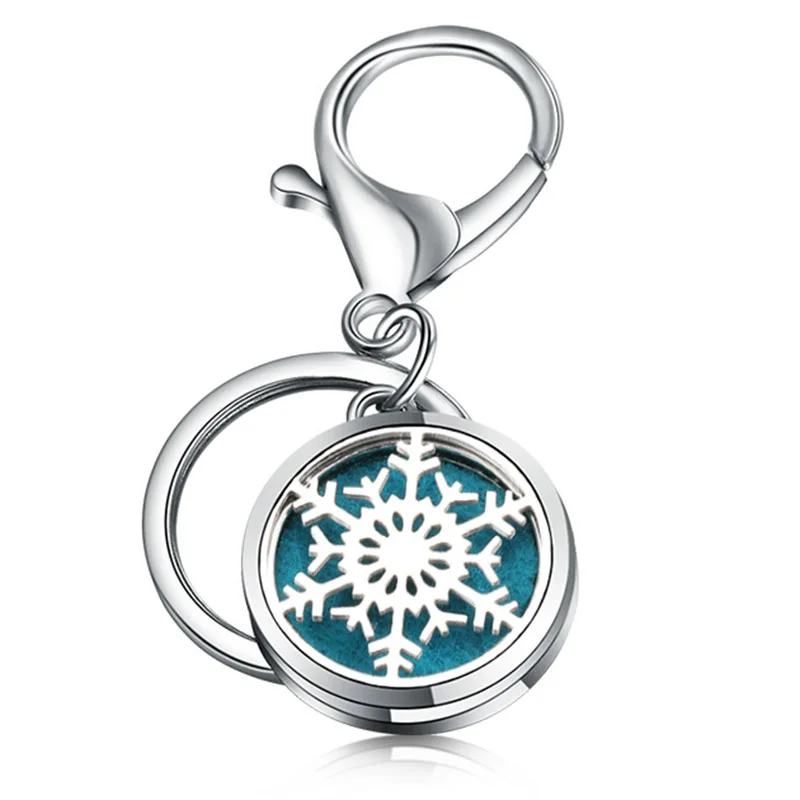 

Creative Snowflake Perfume KeyChain Jewelry Stainless Steel Essential Oil Diffuser Perfume Aromatherapy Locket Key Chain Jewelry