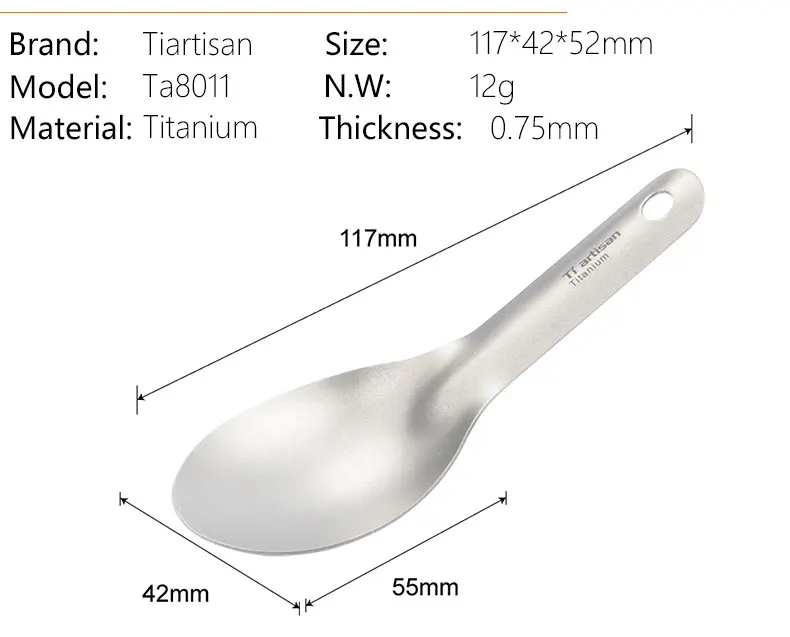Tiartisan портативная маленькая ложка из чистого титана и спортивная посуда для кемпинга