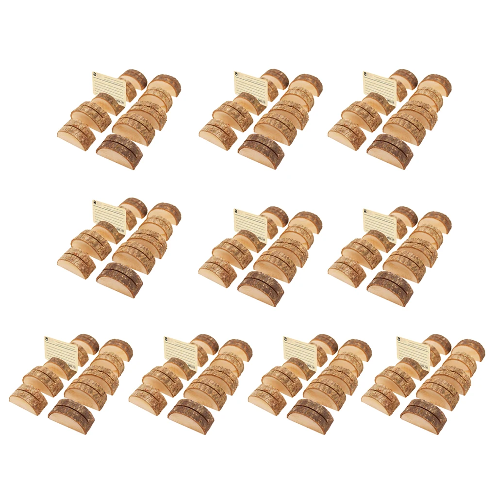 90pcs Rustic Wood Card Holders Log Shape Wooden Name Card Memo Holder Stand for Wedding Reception Office Tabletop Decoration