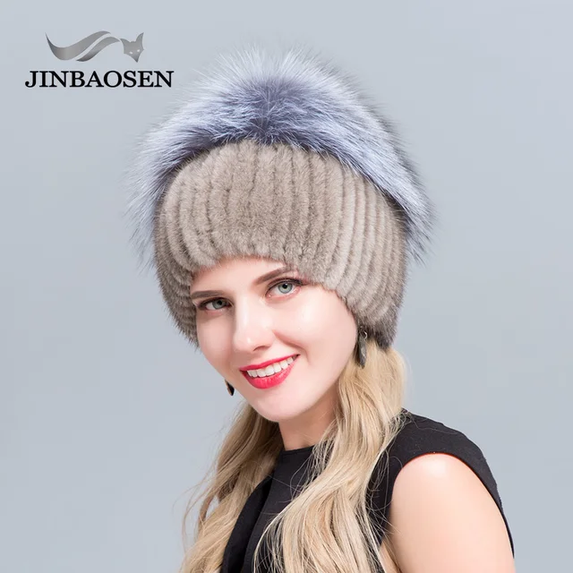 JINBAOSEN-밍크 모피 모자, 실버 여우 모피, 겨울 시즌