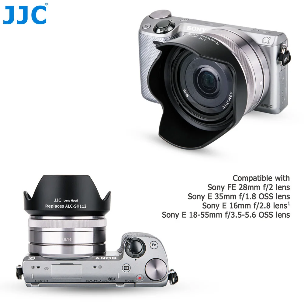 JJC байонетная бленда объектива 49 мм для sony E 18-55 мм f/3,5-5,6 OSS/E 16 мм f/2,8/E 35 мм f/1,8 OSS/FE 28 мм f/ 2 Заменяет ALC-SH112