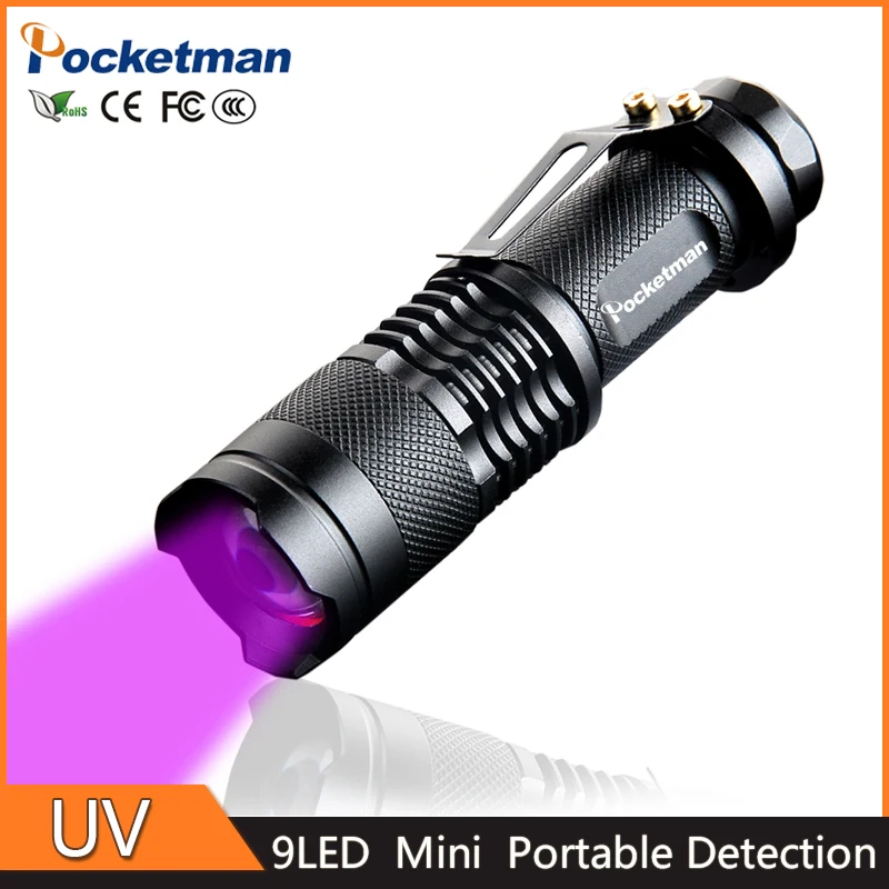 

HOT Professional Fluorescent agent detection UV 395nm led flashlight torch lamp purple violet light of AA or 14500 battery Z90