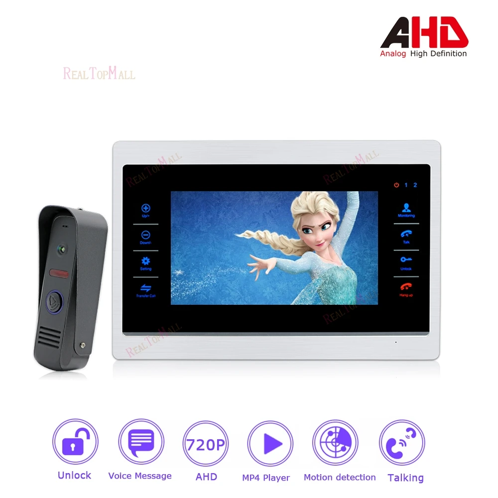 

4 Wired 720P/AHD 7'' Video Door Phone Intercom DoorBell Door Speaker Outdoor Support Voice message/Motion Detection/MP4 Player
