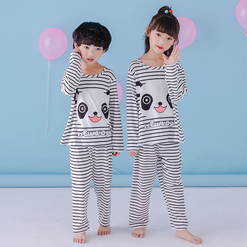 

Children's pajamas set long sleeved boy stripe panda pyjamas girls cute cartoon home clothes big children's sleepwear clothing
