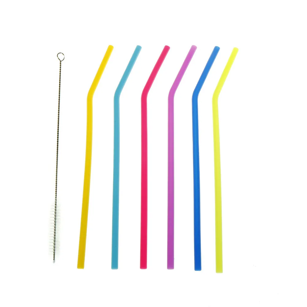 6PCS Reusable Drinking Straws Food-grade Silicone Straws Colorful Drinking Straw Set With Cleaning Brush Diameter 5/10mm