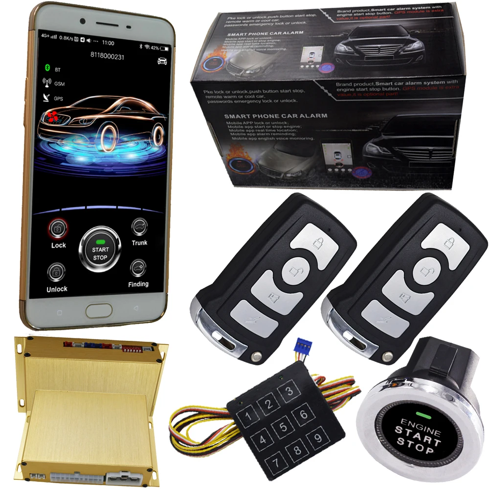 gsm car alarm security system smart keyless engine start stop button