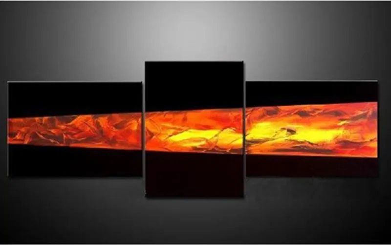 

Hand-painted Abstract Orange Fire Black Oil Paintings on Canvas Modern Home Decor Art Pictures Handmade 3 Piece Wall Painting