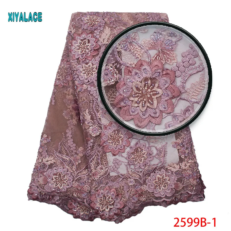 

Nigerian Lace Fabric 2019 High Quality Lace 3d Embroidery Lace Trim African Handmade Beads Lace Fabric for Bridal dress 2599b