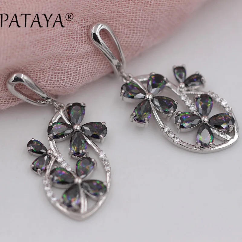 Серьги подвески женские из белого золота с натуральным Цирконом|dangle drop earings|dangle