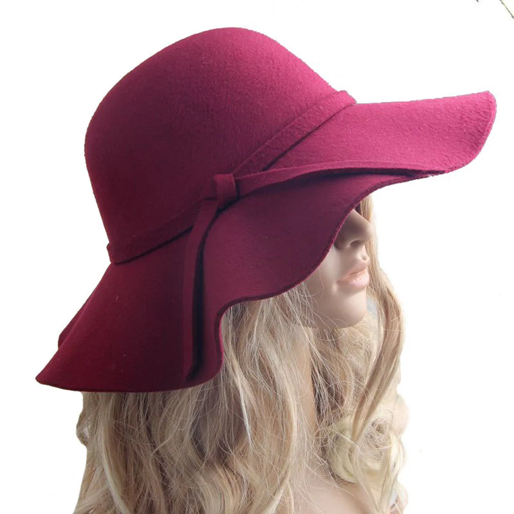

New Bohemian Women's Wide Brim Floppy Warm Wool Felt Bowler Fedora Hat Cap Mother's Day Gift
