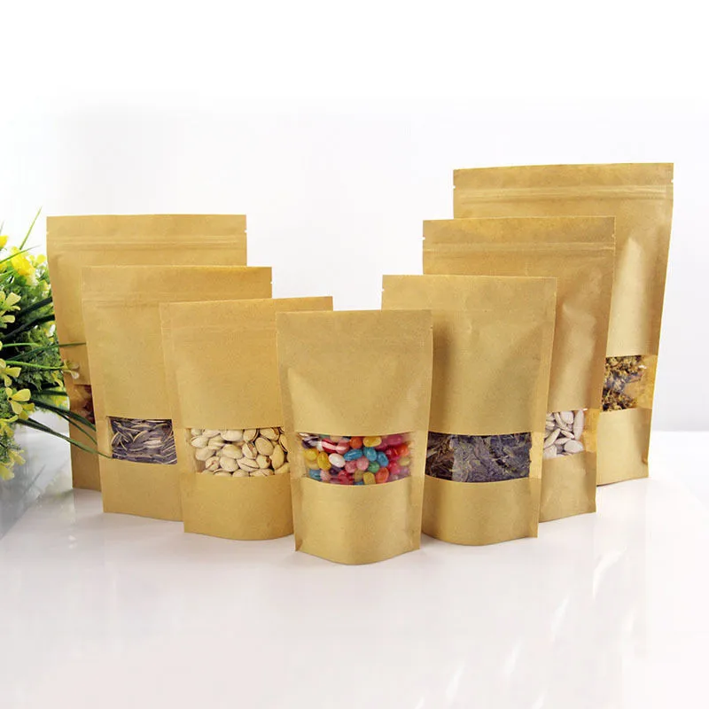 

10pcs Multi-size Paper Kraft Gift Bag Tea Powder Nut Food Cookie Packaging Zip Lock Bags Food Storage Gift Bag drop shipping