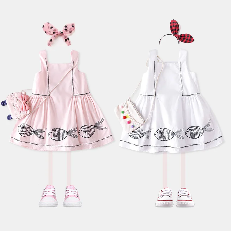 

The summer of 2018 the new product girl's pure cotton sling belt small fish dress vest dress children's dress