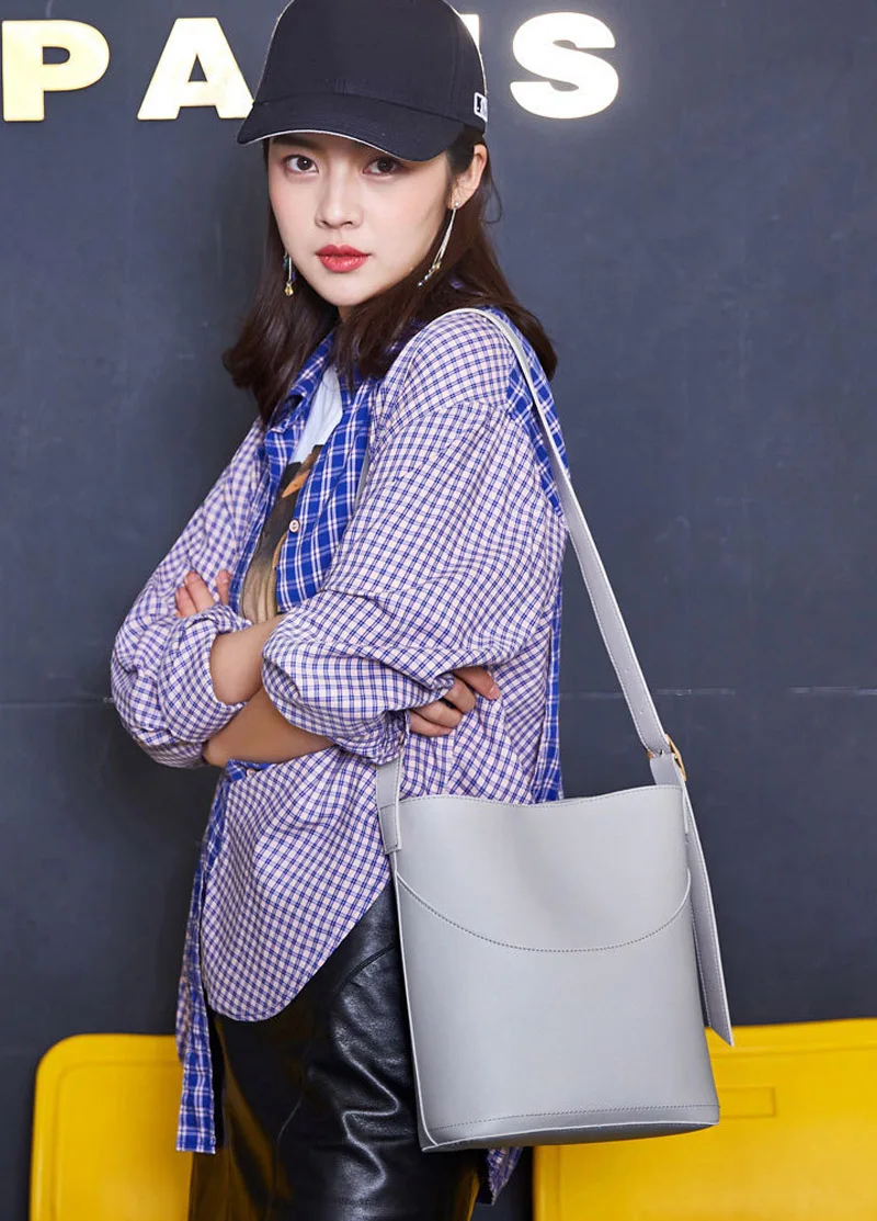 Большая вместительная женская сумка, одноцветная сумка на плечо из искусственной кожи, сумка на плечо, Классическая модная сумка в форме ведра