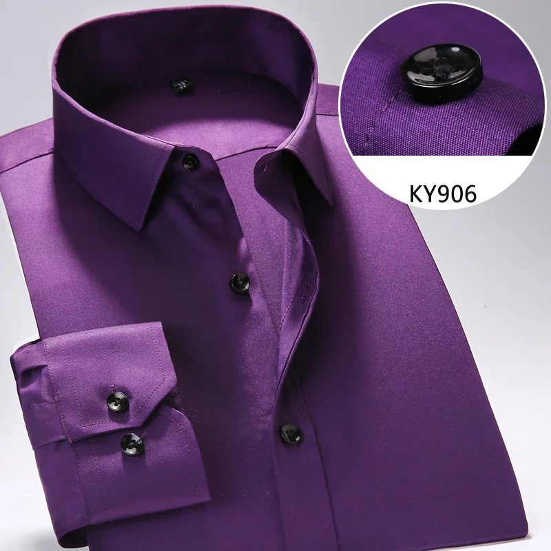 Облегающие мужские рубашки с длинным рукавом, классический стиль, высокое качество, деловая официальная рубашка с красивыми пуговицами, Азиатский размер S-4XL - Цвет: KY906
