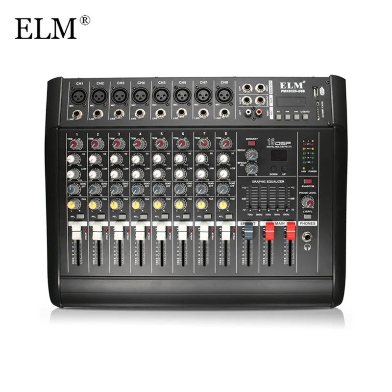 

ELM 8 Channel Digital Audio Mixer Console Karaoke Microphone Sound Mixing Amplifier Built-in 48V Phantom Power With USB Switch