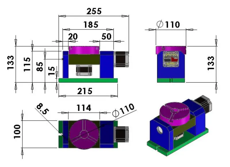 CNC делительная головка ЧПУ 5 оси harmonic зубчатый патрон мм 100 мм 4th aixs ось вращения бабки