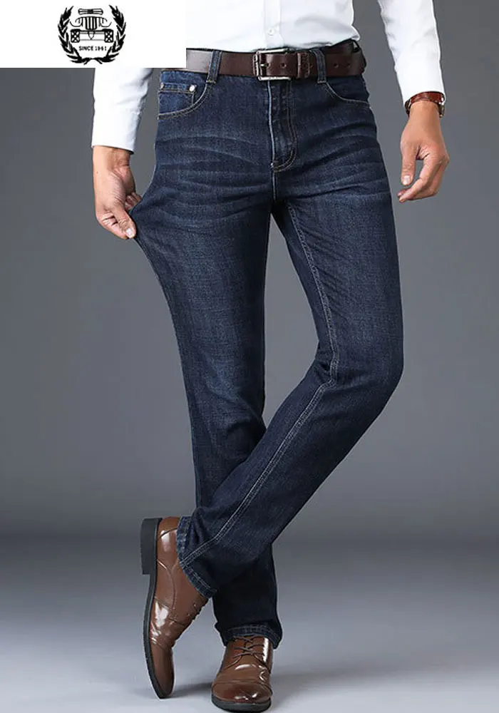 2018 Autumn Spring Thin Denim Jeans Men's Cotton Pants Military Blue