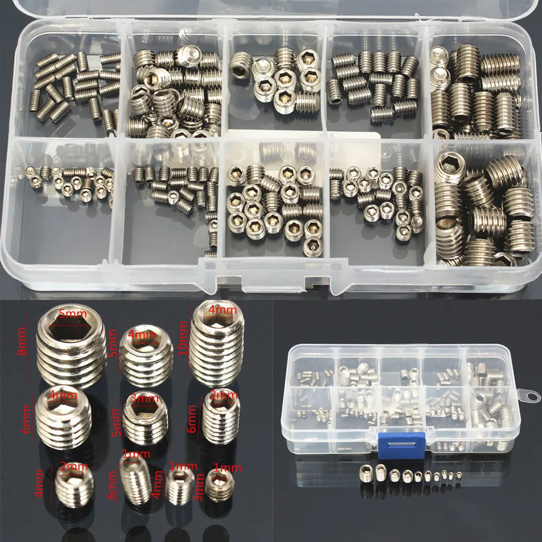 

Hex Set Grub Screws 200pcs Allen Head Socket Assortment Cup Point M3/M4/M5/M6/M8 Stainless Steel Socket Head Cap Screws