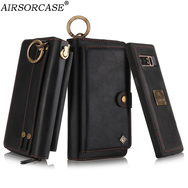 

With Lanyard Multifunction Metal Ring Zipper Card Wallet Phone Case for Samsung Galaxy Note 8 Leather Case Note8 N950 Back Cover