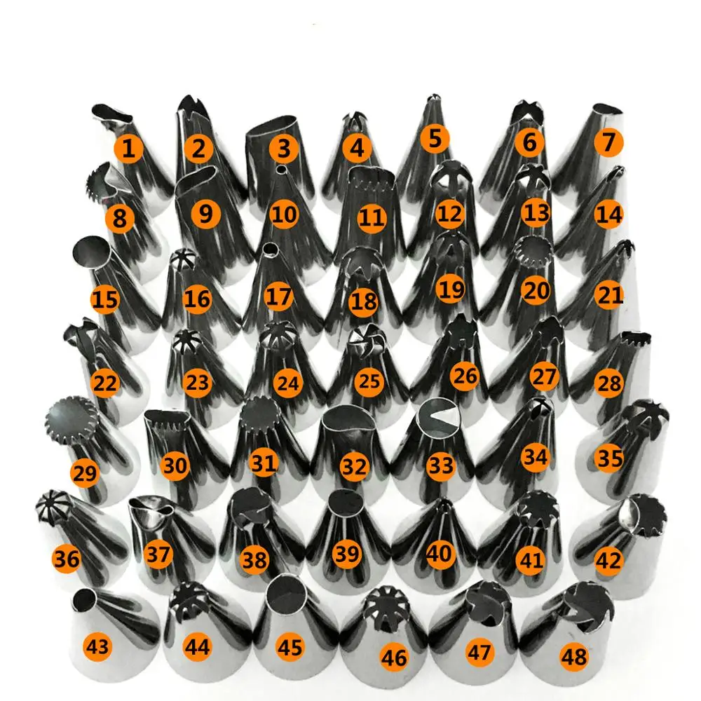 

48Pcs Complete Cake Decorating Nozzle Sets Cream Pastry Icing Piping Tool Fondant Confectionery Tip Spout Stainless Steel Baking