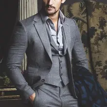 Зимний портной серый Твид жениха смокинги 3 шт Slim Fit Мужские свадебные костюмы Жениха Лучший мужской костюм(куртка+ брюки+ жилет
