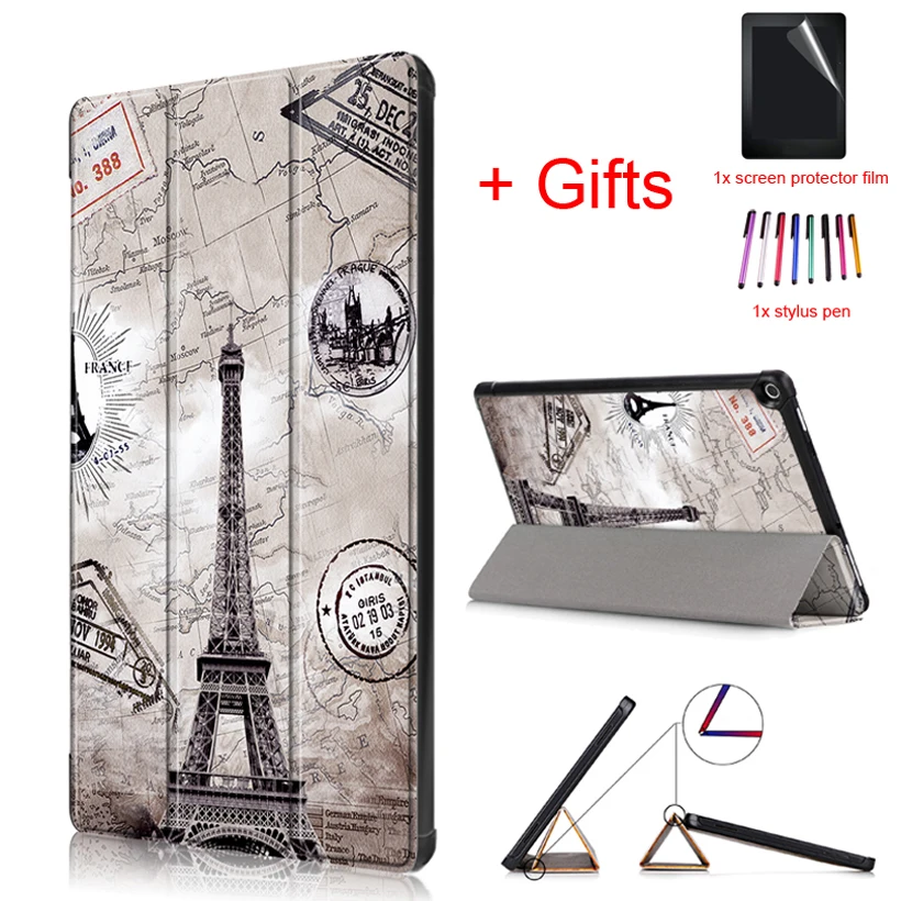 

Slim Magnetic Folding Case Cover for Amazon Kindle Fire HD 10 2017 New 10.1inch Tablet Funda Protective Cover +Film+Stylus Pen