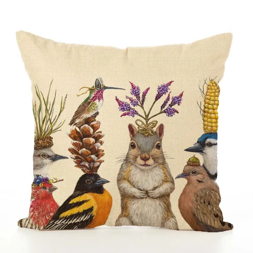 

15 Style Nordic Animals Bear Fox Bird Dachshund Giraffe Hedgehog Lion Pug Squirrel Cushion Cover Sofa Throw Pillow Car Case