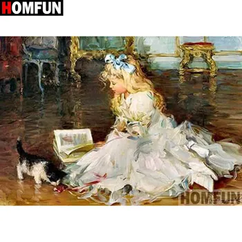 

HOMFUN Full Square/Round Drill 5D DIY Diamond Painting "Oil painting girl" Embroidery Cross Stitch 3D Home Decor Gift A17675
