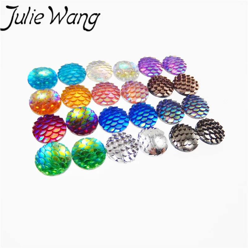 Julie Wang 100 шт./упак. Смешанные 12 мм Русалка из Смолы Рыбные весы круглая Смола