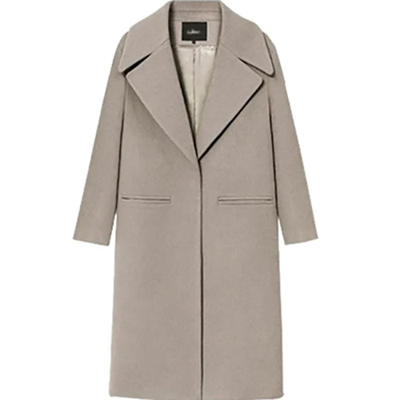 Зимнее корейское пальто для женщин модное винтажное шерстяное пальто из смешанной шерсти женское пальто с воротником под горло тонкое Формальное длинное пальто для женщин - Цвет: Хаки