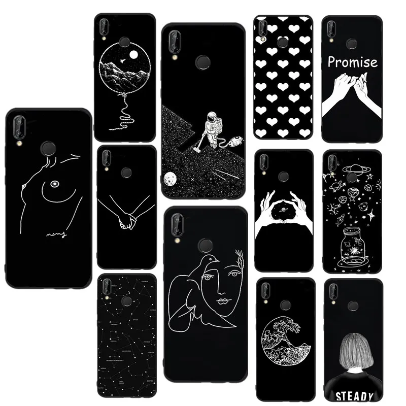 

Silicon Patterned Case For Huawei P20 Coque Black Soft Cover For Huawei P Smart Mate 10 Lite P8 Lite 2017 P9 P10 Lite mini Cover