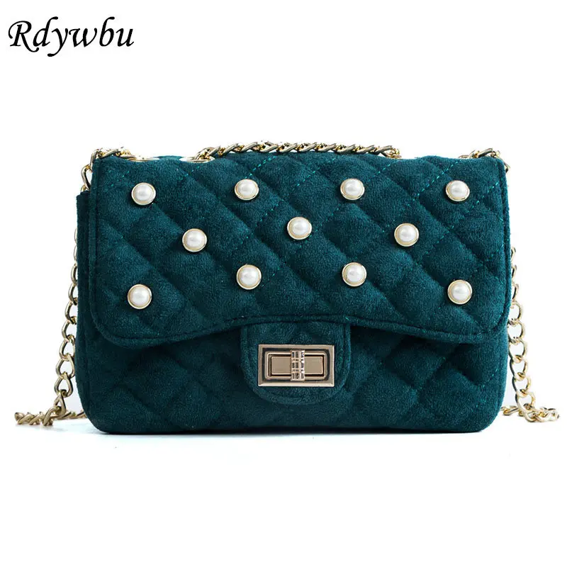 

Rdywbu Fashion Plaid Velour Shoulder Bag With Pearl Women Winter Small Chain Crossbody Messenger Bag Flap Travel Bag Bolsa B305