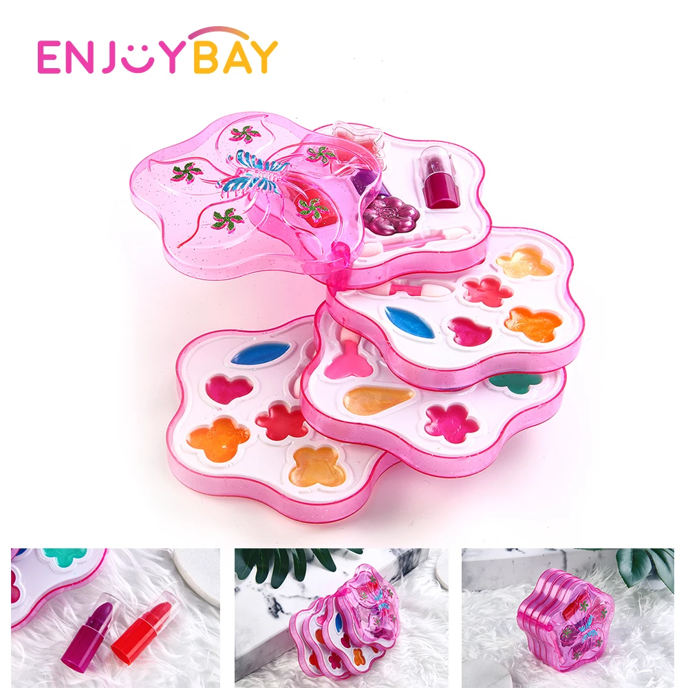 

Enjoybay Children Cosmetic Set Non-toxic Kids Make Up Toys Portable Party Performances Box Makeup Nail Polish Lipstick Toys Kit