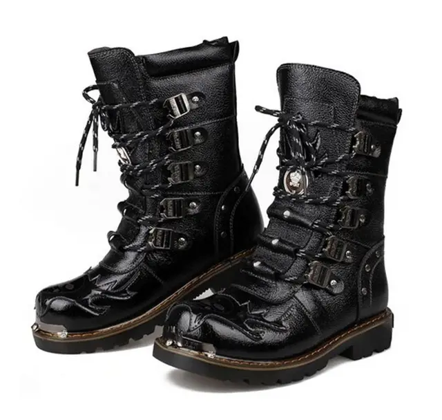 Buy 2015 PUNK Rock COOL MEN'S High Ankle Fashion Motorcycle Army Boot Patent