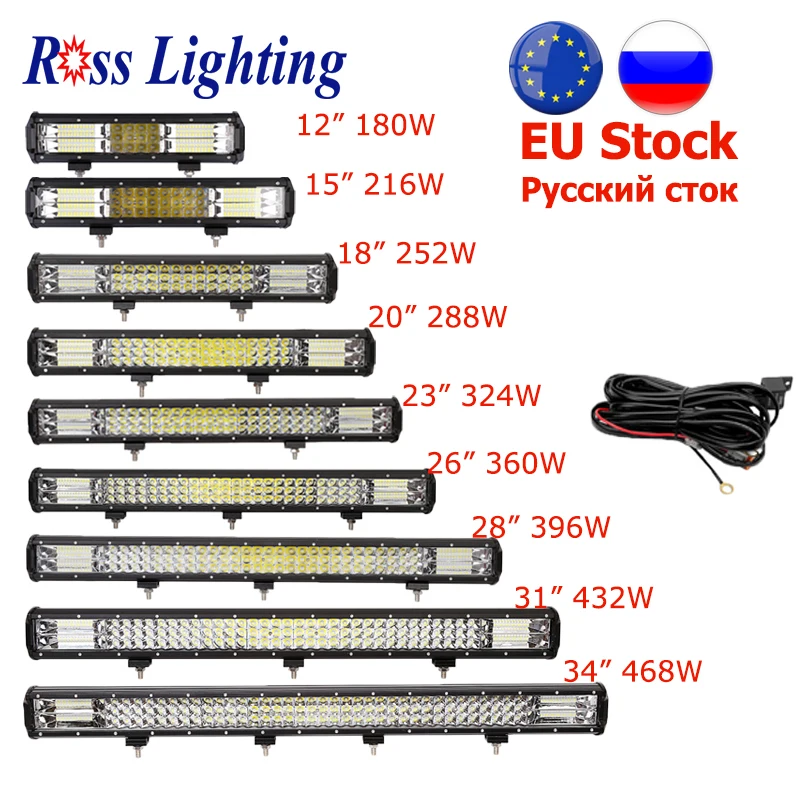 

Tri-row 7D 20 22 28inch Off road LED Bar 288W 324W LED Work Light Bar for Tractor Boat 4WD 4x4 Truck SUV ATV Combo Driving Lamp