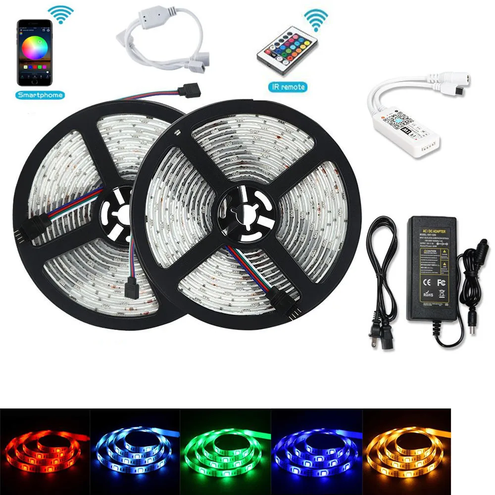 

10M RGB/RGBW/RGBWW LED Strip Lights 5050 SMD 300Leds DC 12V with WiFi Controller and 6A LED Power Supply