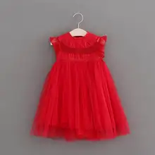 Новое летнее платье принцессы для девочек кружевной тюлевый сарафан с расклешенными рукавами для свадебной вечеринки, одежда для детей от 2 до 7 лет, E16890