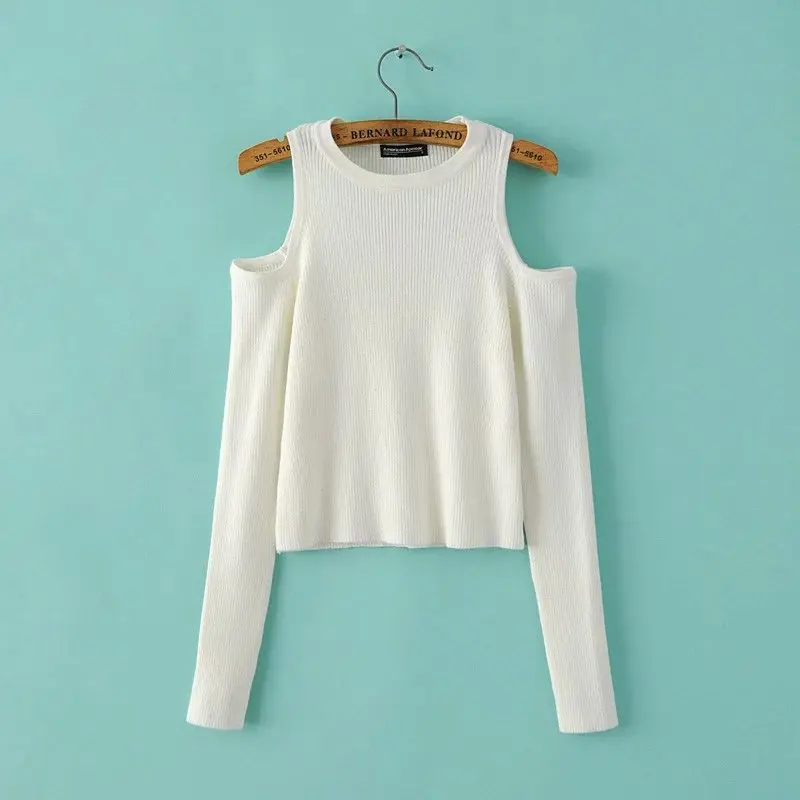 Autumn Winter Women Casual Sexy Off Shoulder Long Sleeve Knitted Sweater Solid Skinny Slim Sweaters O-Neck Pullovers