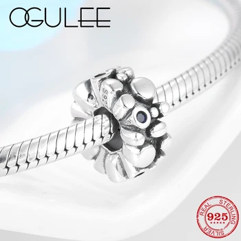 

Fit Original Pandora Charm Bracelet Hot 925 Sterling Silver Fine Bubble funny Blue CZ Spacer stopper beads for Jewelry making