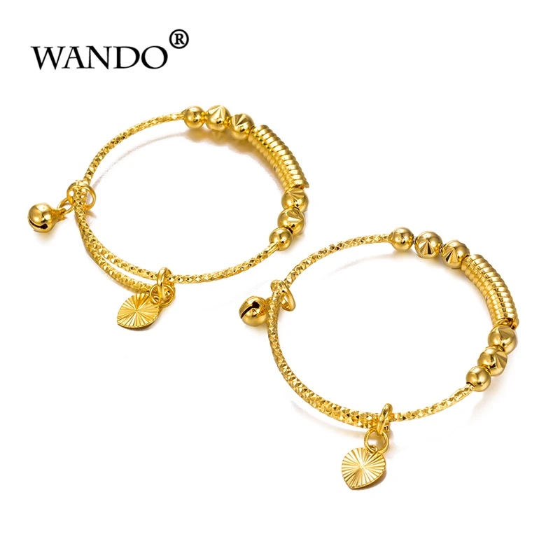 

WANDO 2pcs Arab high quality Newest Dubai Gold silver BABY girls boy Lucky Bangle For Kids Children Jewelry birthday Gift b76