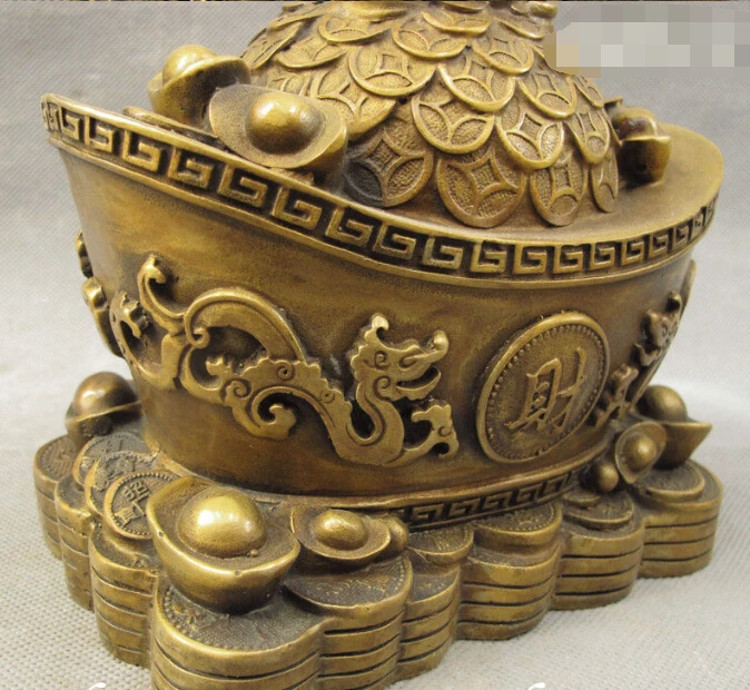 

S0465 6" Chinese Bronze Wealth Hoptoad Toad Coin Dragon YuanBao Art Statue Sculpture