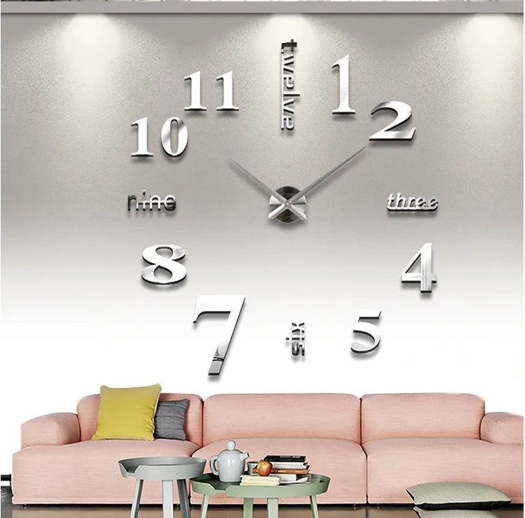 

DIY Living Room large quartz Acrylic mirror wall clock, 3D Roman numerals design & Fashion Art Home Decor stickers wall Watches