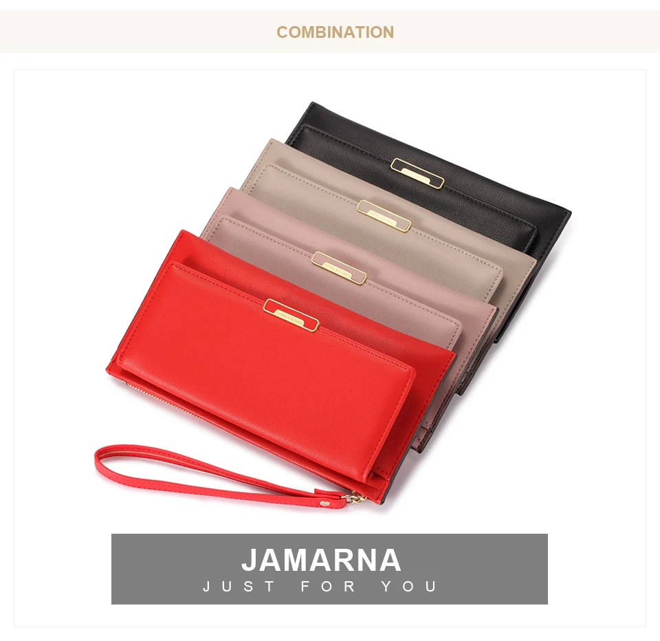 Jamarna Wallet Female PU Leather Long Clutch Women Wallet Female Women Wallets Red Zipper Phone Pocket Coin Purse Wristlet_01