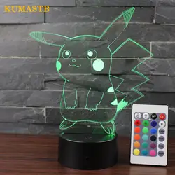 3D Пикачу Night Light пульт дистанционного управления с USB светодиодный Ночные огни яркие Покемон 3D настольная лампа для детей Хэллоуин игрушки