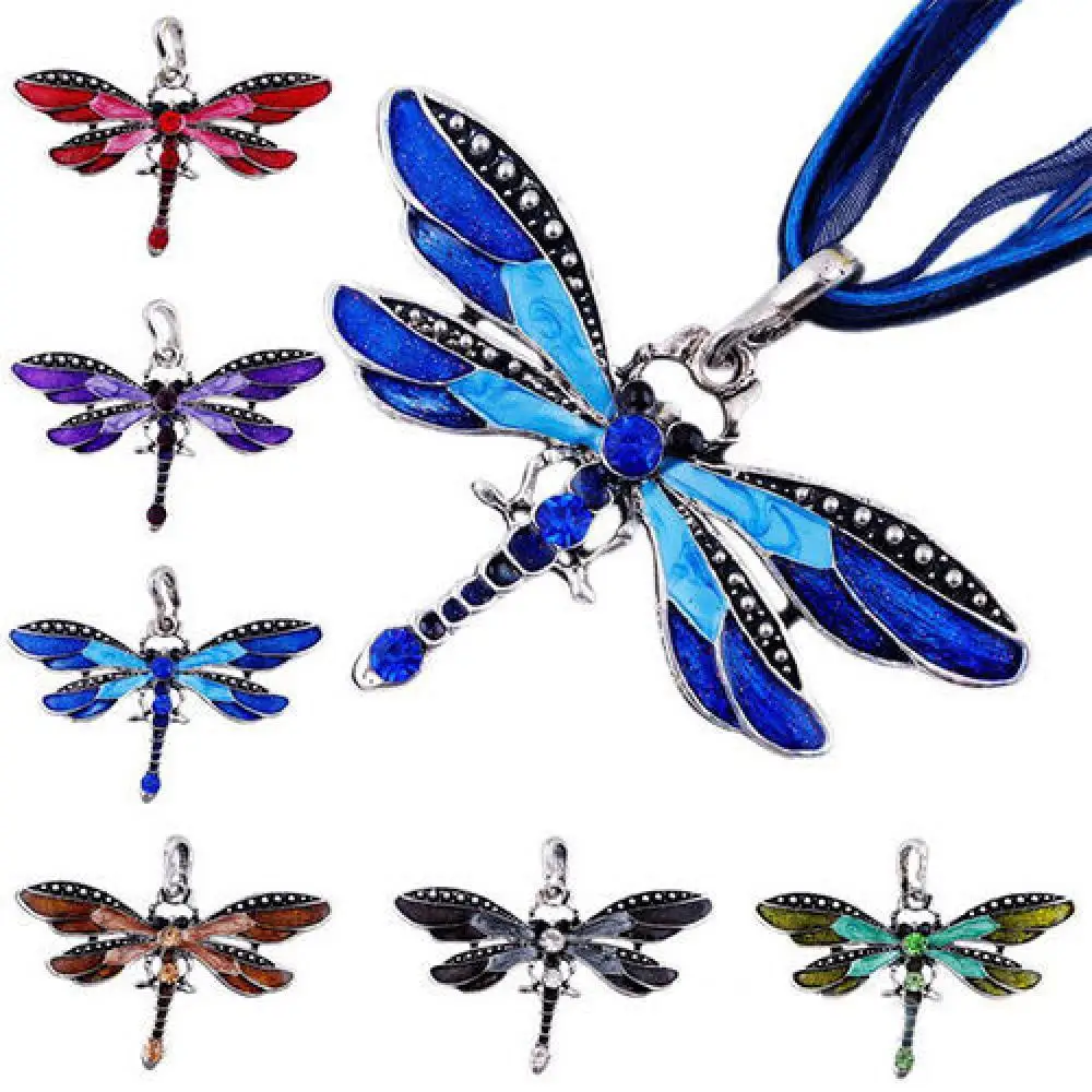 

1PC Multi-style Chic Enamel Dragonfly Sliver Plated Pendant Multi-layer Chain Statement Necklace Jewelry Accessories for Women